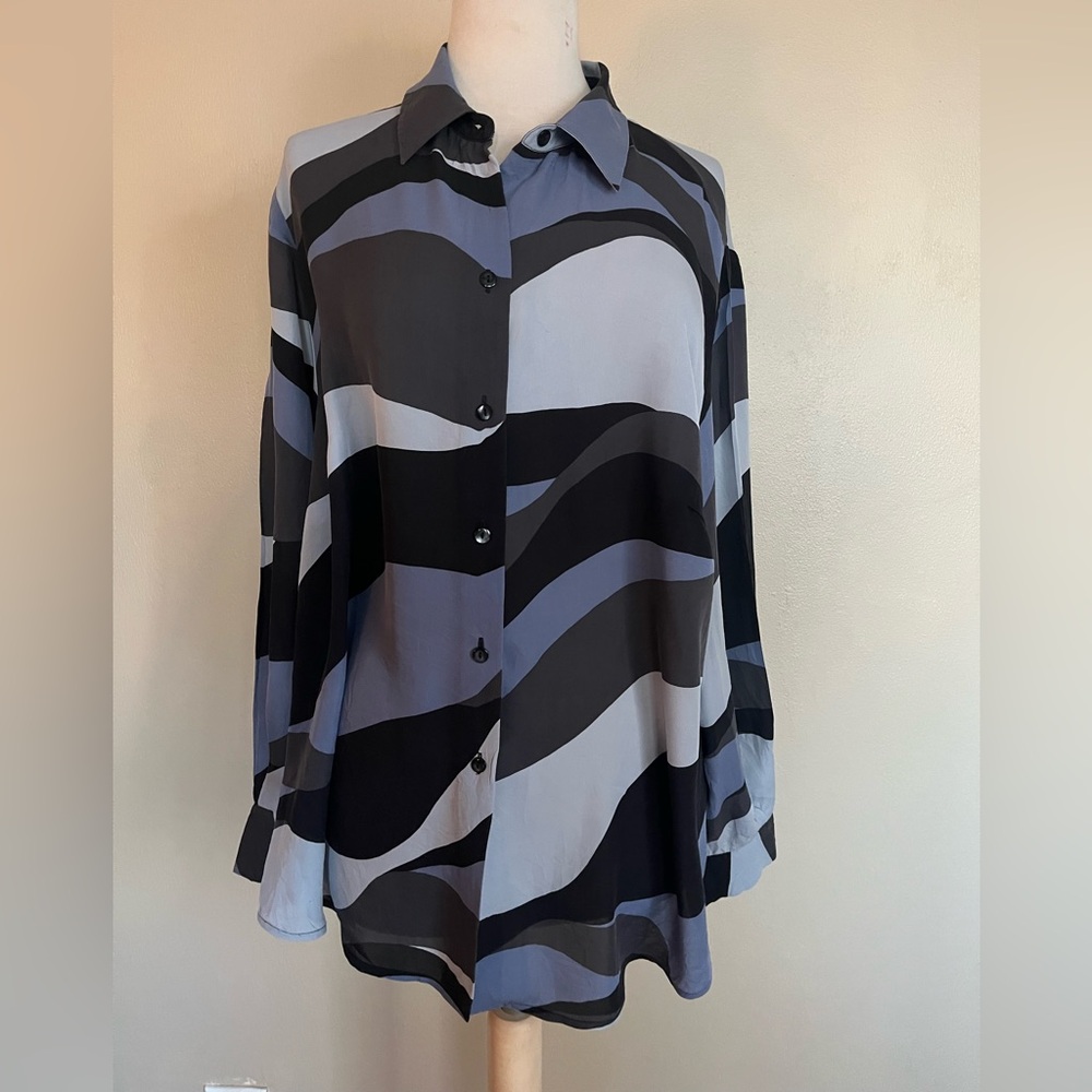 INC International Concepts Women's Button-Down Shirt - Black and Gray